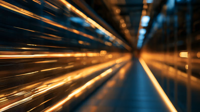 Streaks of light along a corridor at dusk